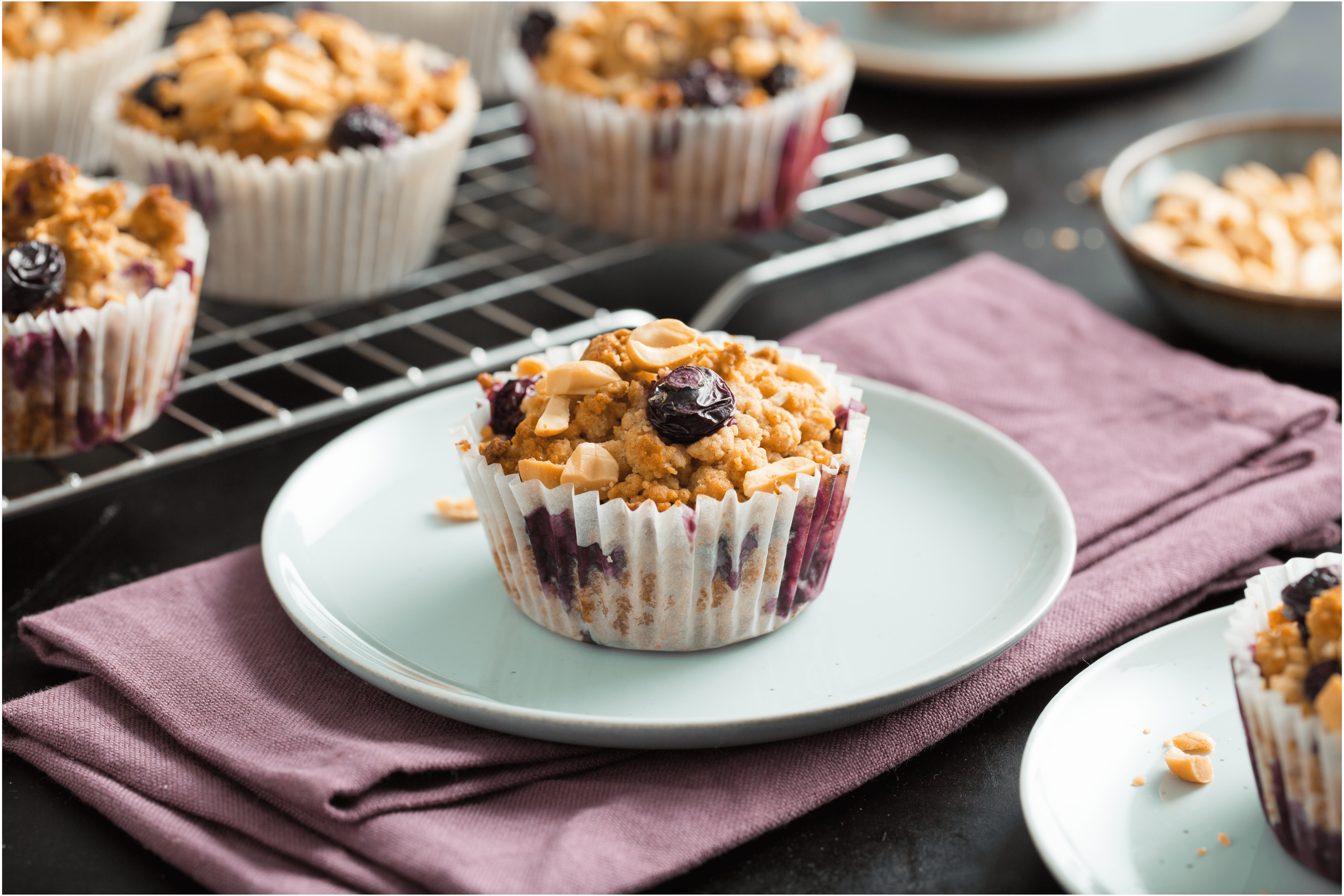 Blauwe bessen muffins met pinda’s