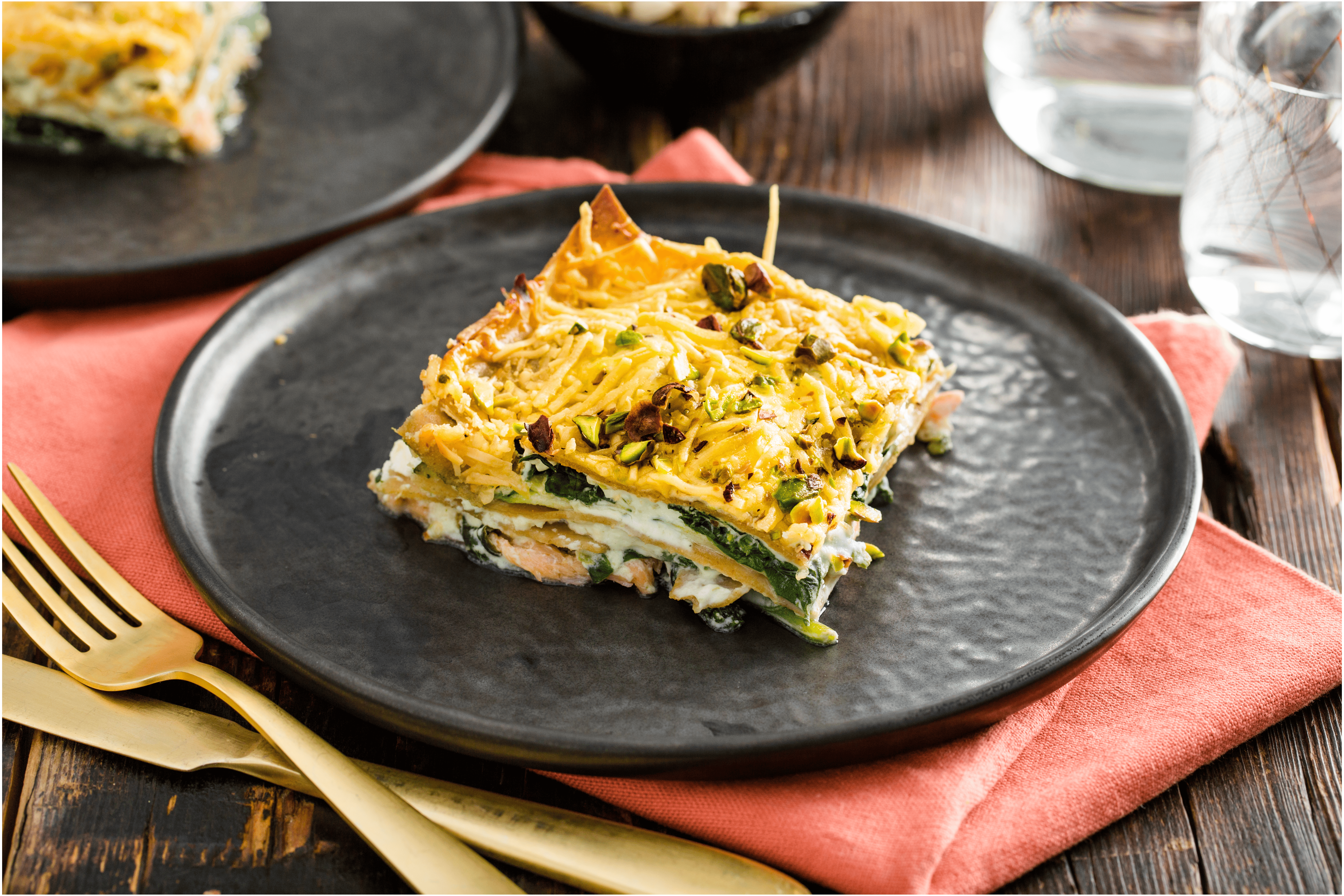 Zalmlasagne met courgette, spinazie en roomkaas
