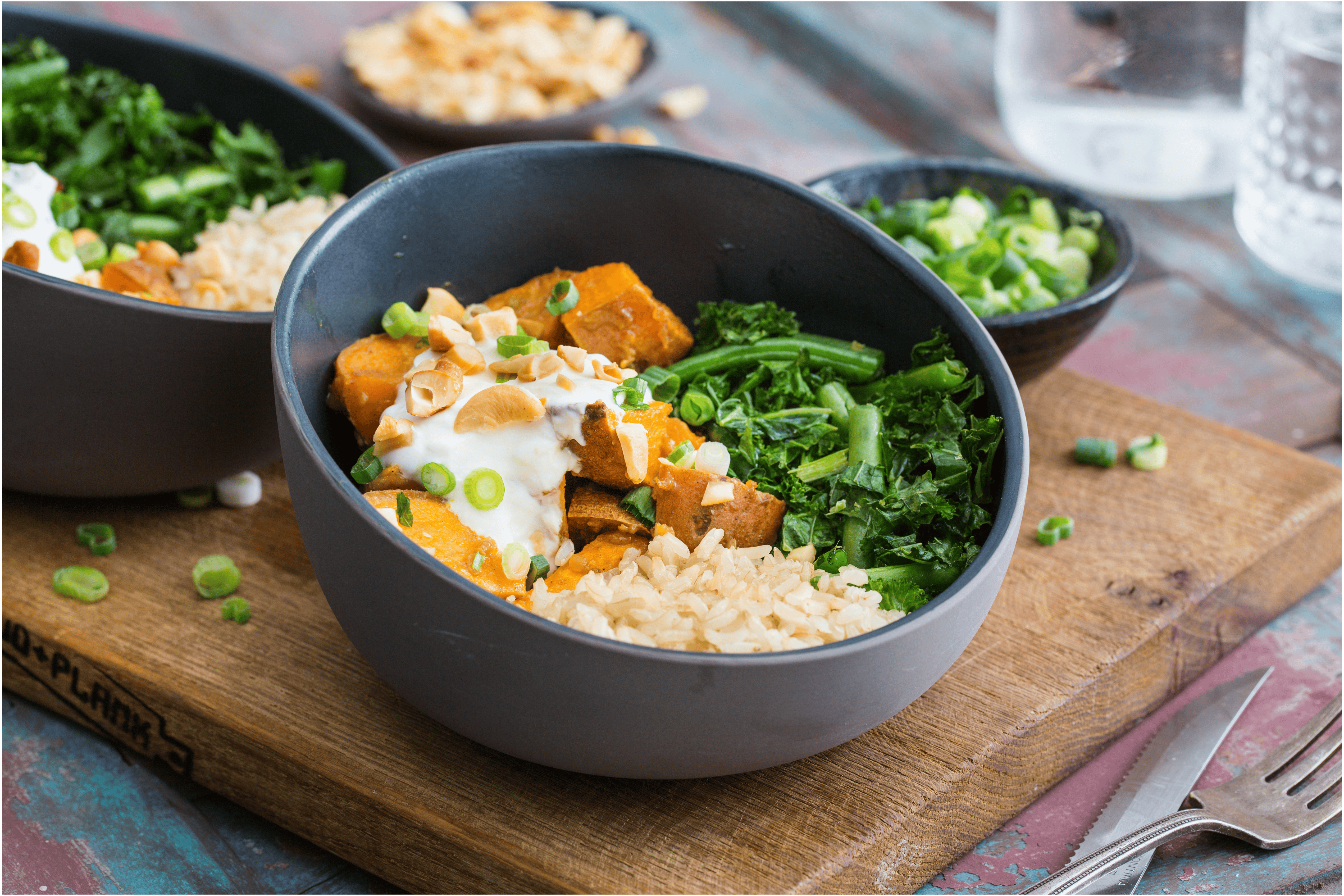 Zoete aardappel curry bowl