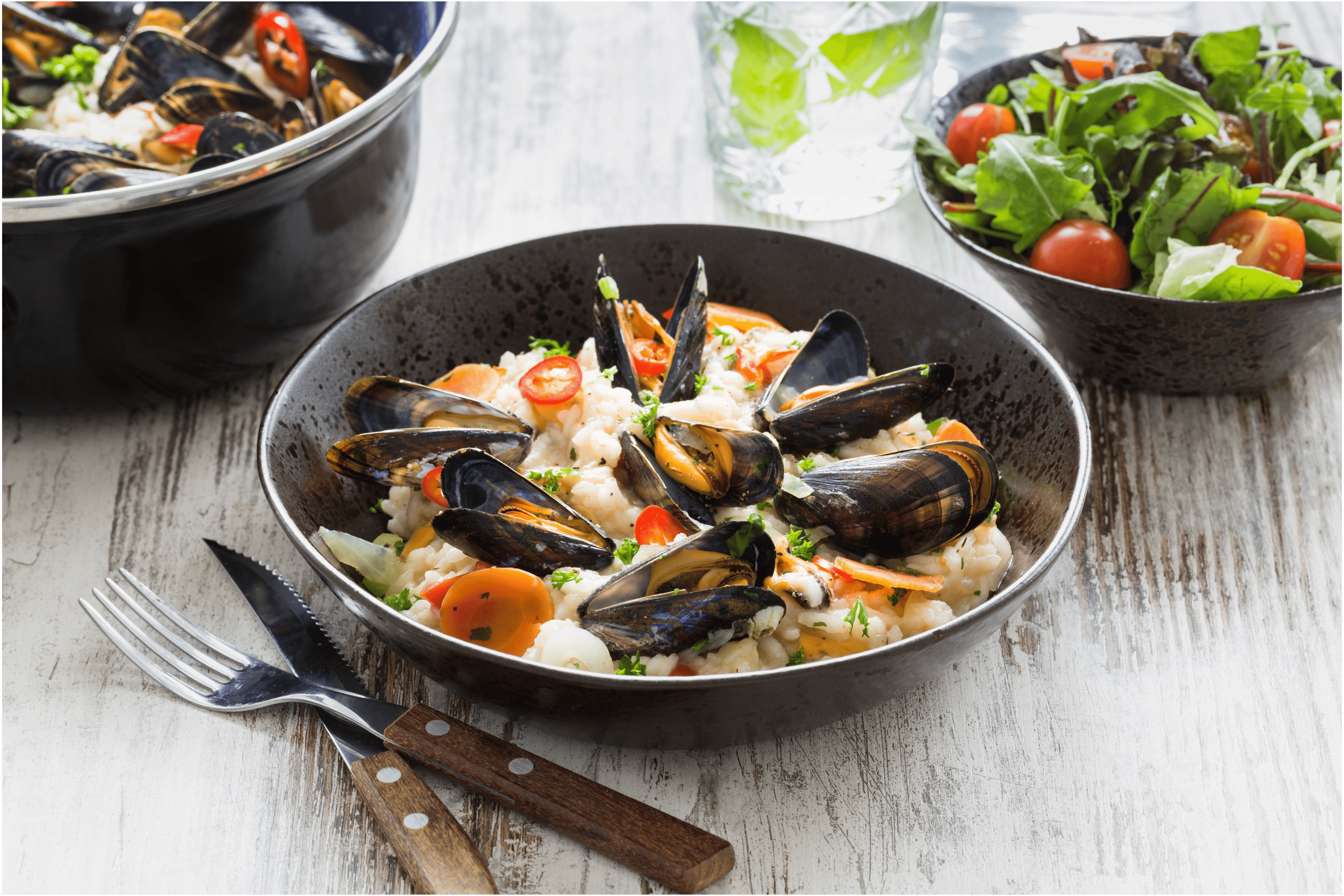 Romige risotto met pittige mosselen