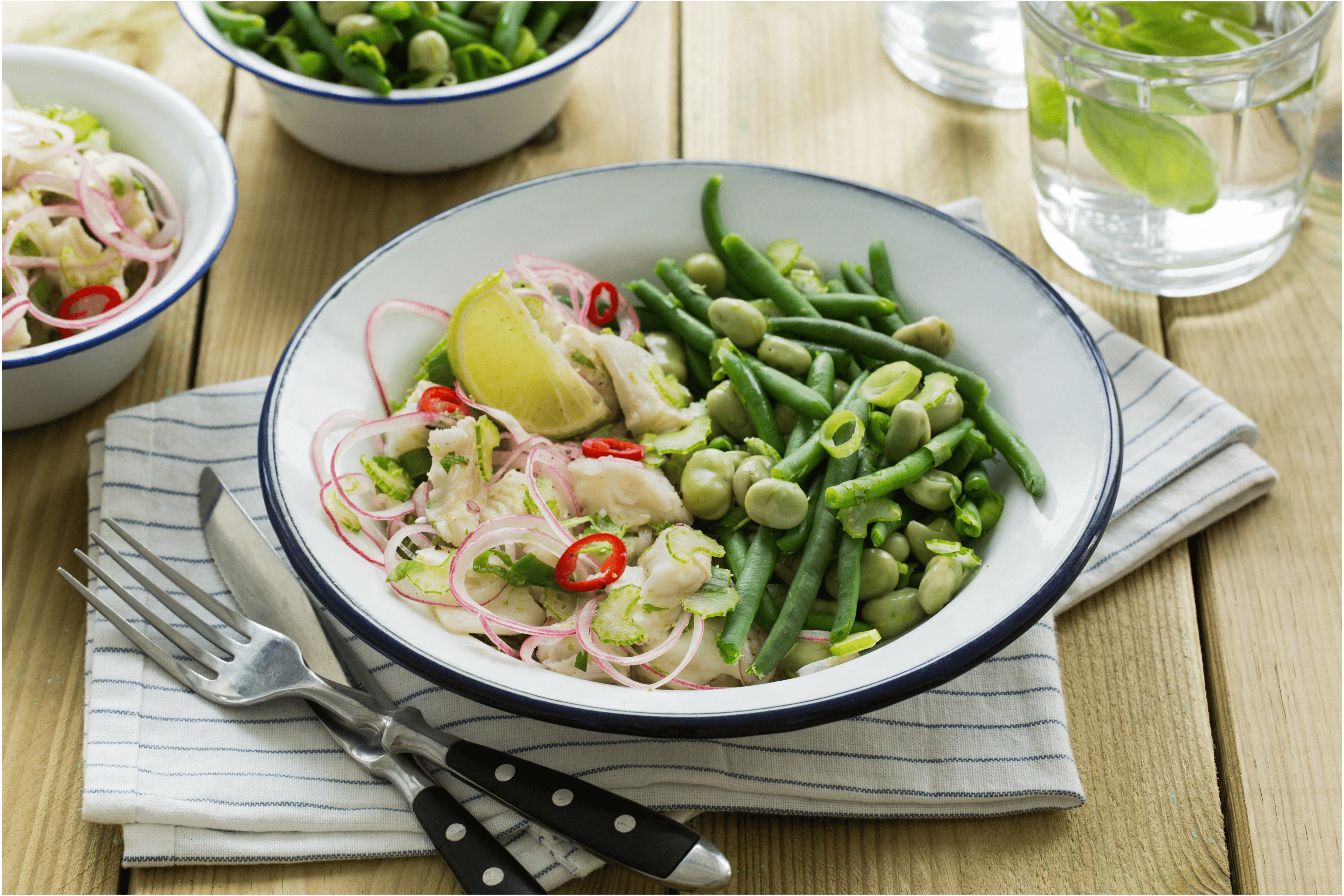 Kabeljauw ceviche met een frisse bonensalade