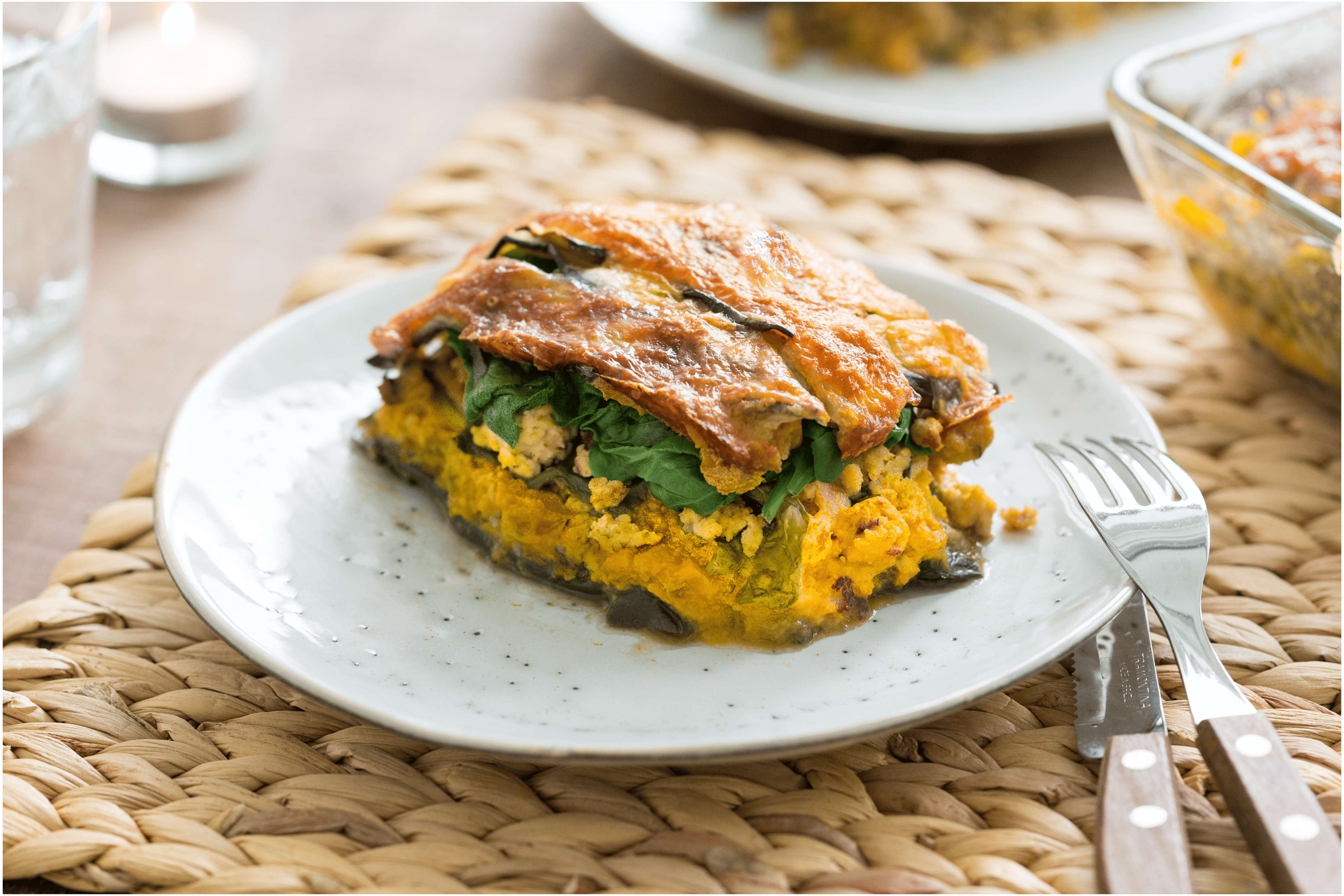Zoete aardappel lasagne met aubergine