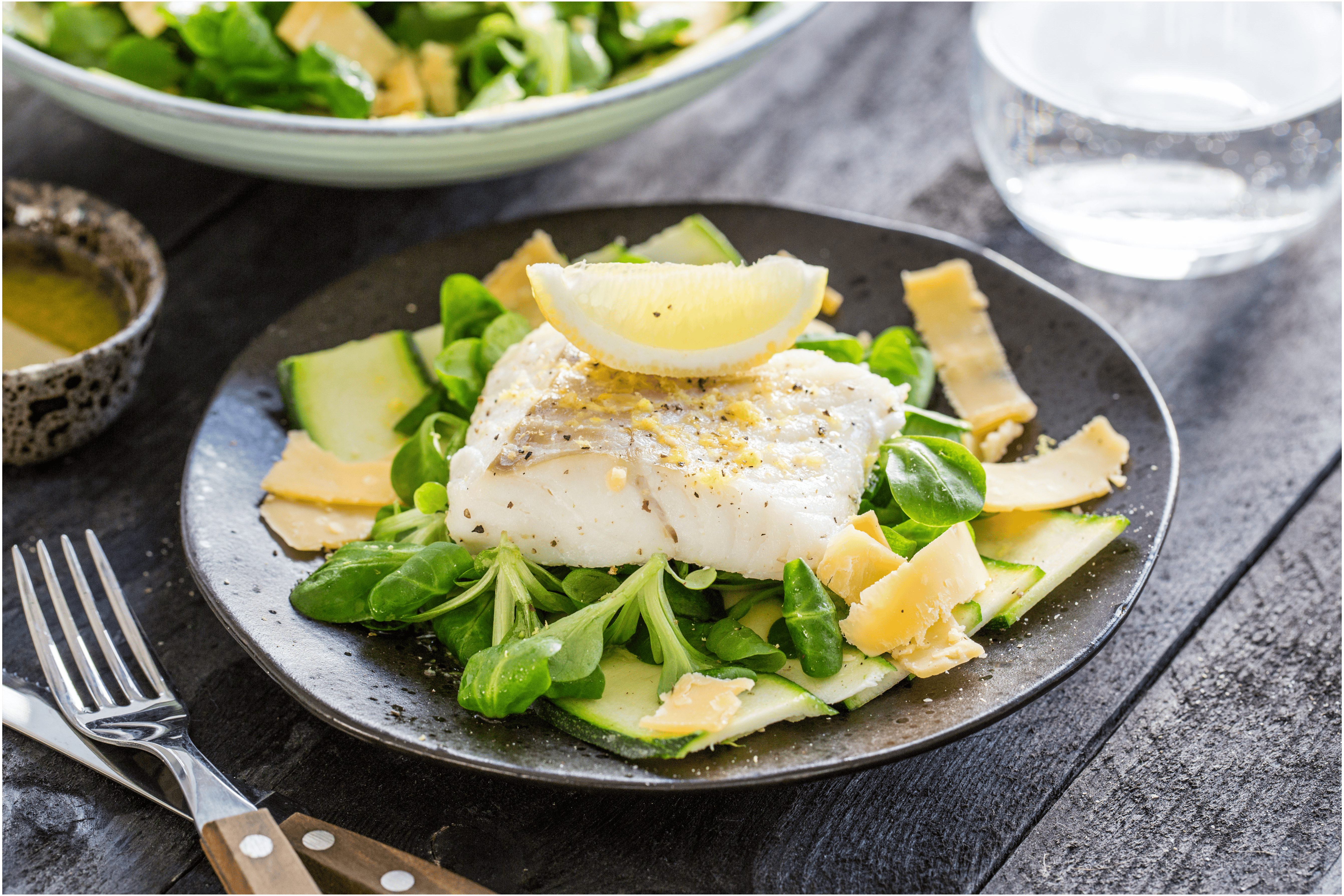 Courgette-carpaccio met skrei