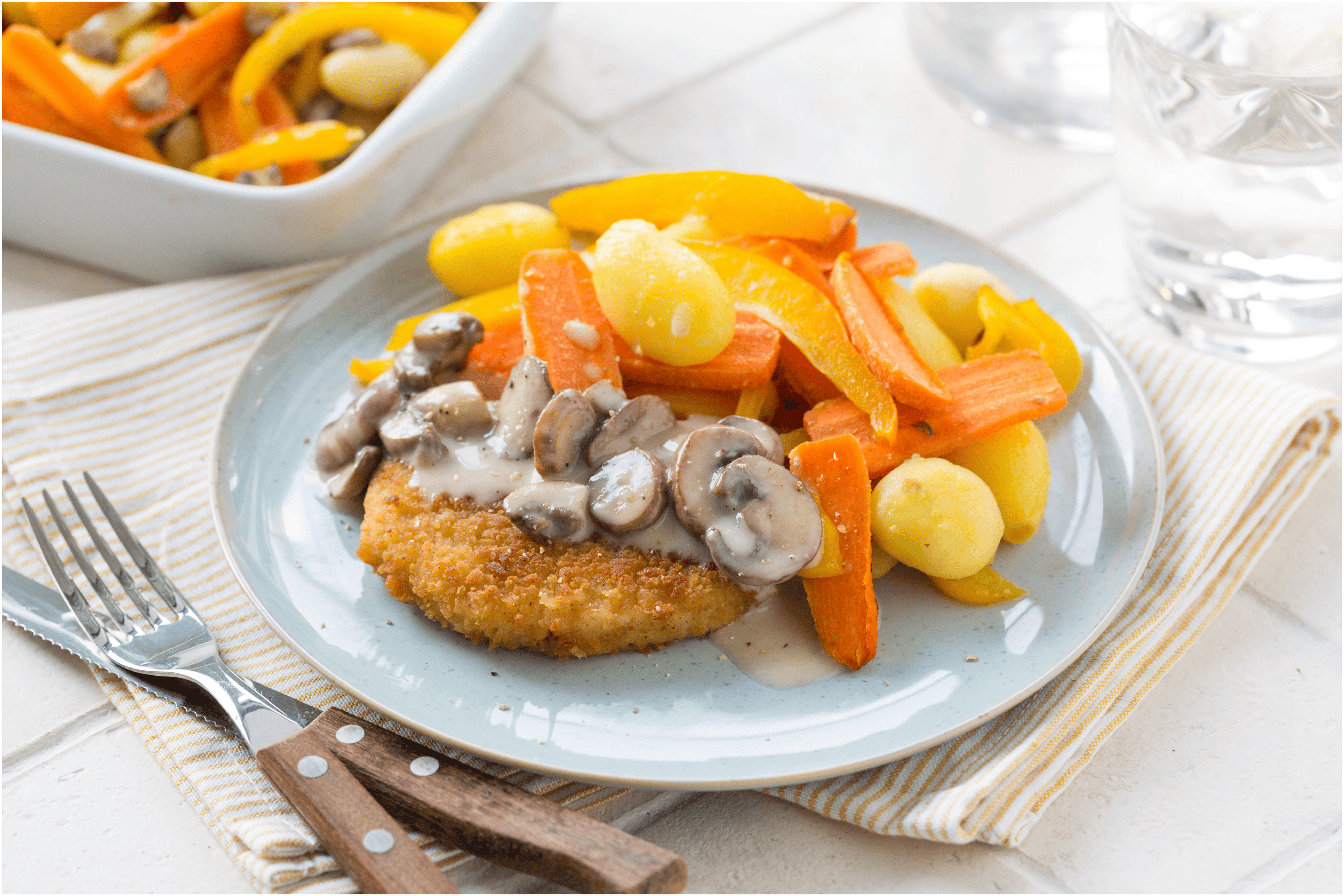 Vegetarische schnitzels met champignon-roomsaus