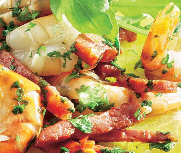 Garnalensalade met rucola en sinaasappel