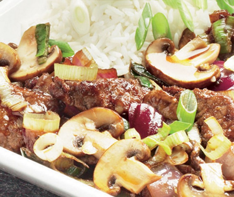 Snel gebakken biefstuk met lente-ui