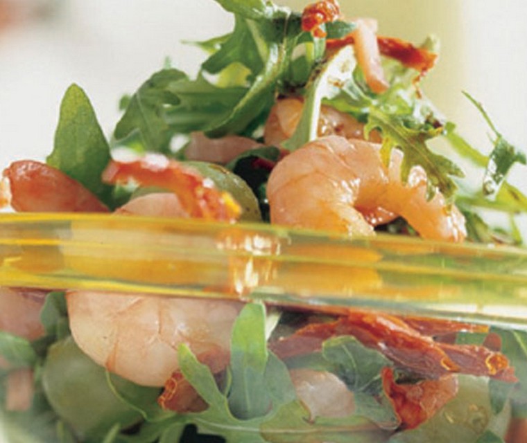 Garnalensalade met rauwe ham