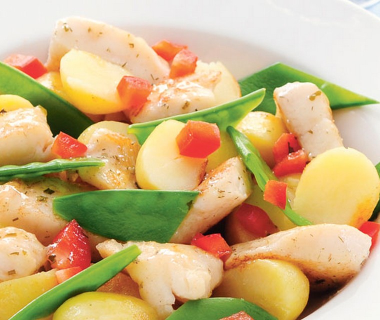 Lauwwarme aardappelsalade met vis