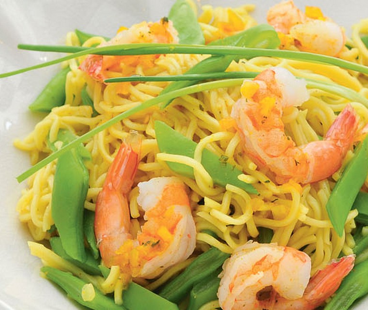 Roerbaknoedels met gamba's