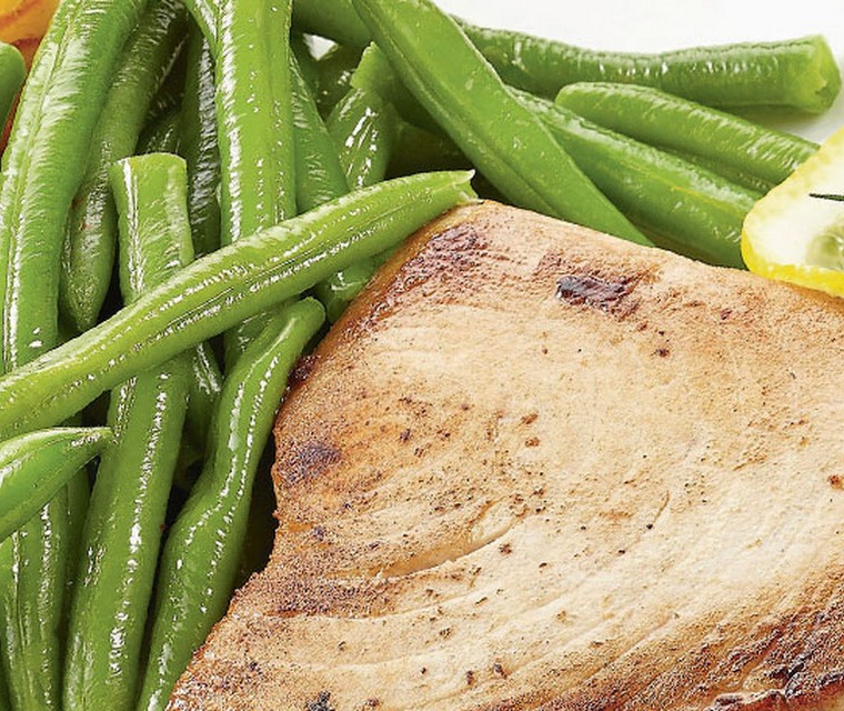 Tonijnsteaks met sperzieboontjes en pommes Duchesse