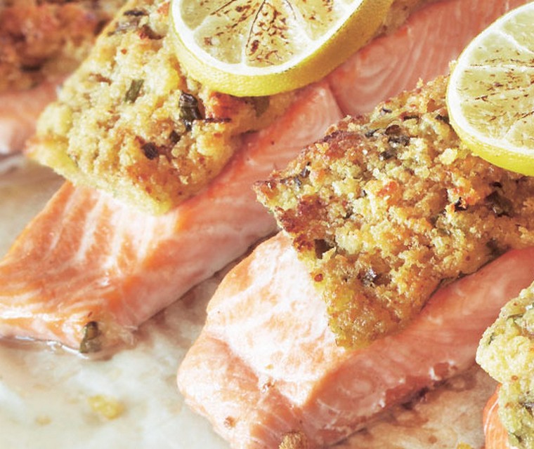Zalm met bieslookmosterdpanade