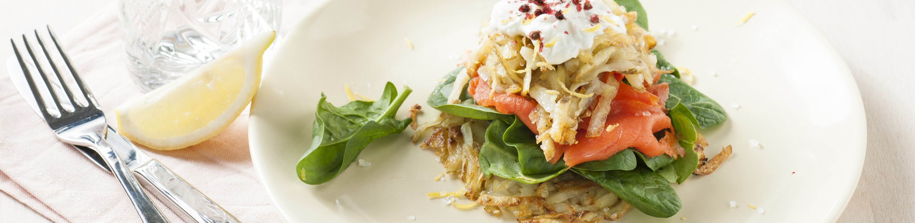 Rösti met spinazie en gerookte zalm