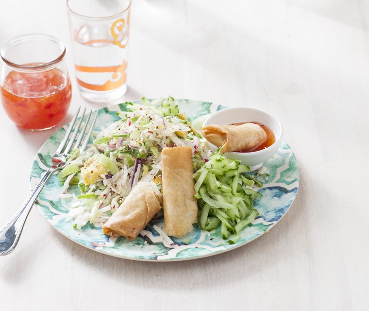 Rauwkostsalade met Vietnamese loempia’s