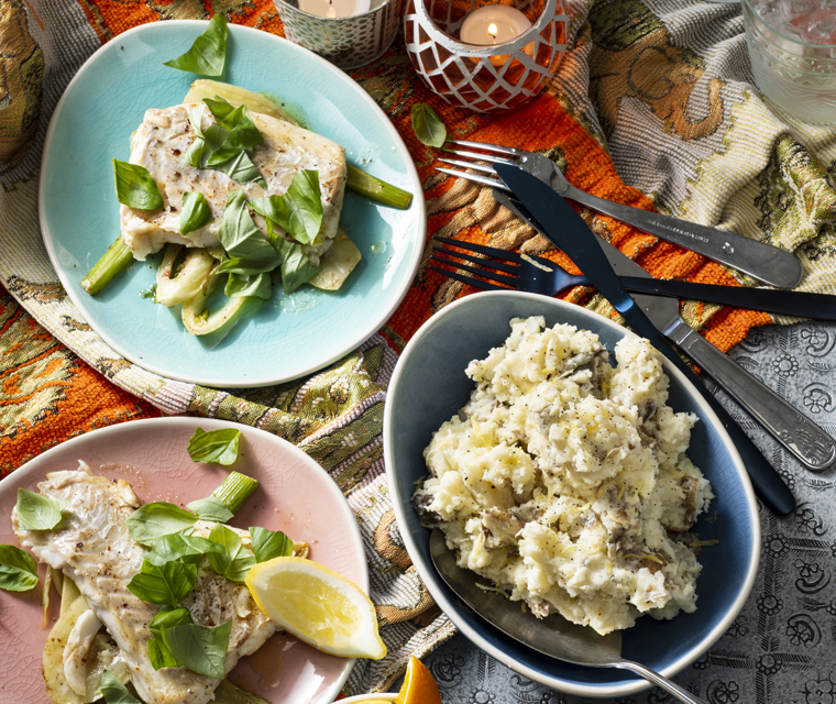 Kabeljauw met frisse aardappelmash en venkel