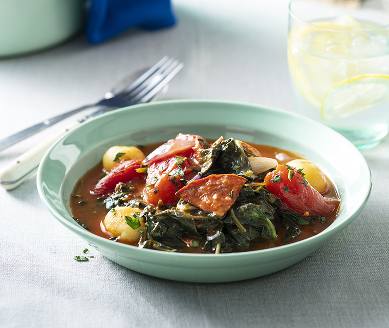 Lentestoof van spinazie en chorizo