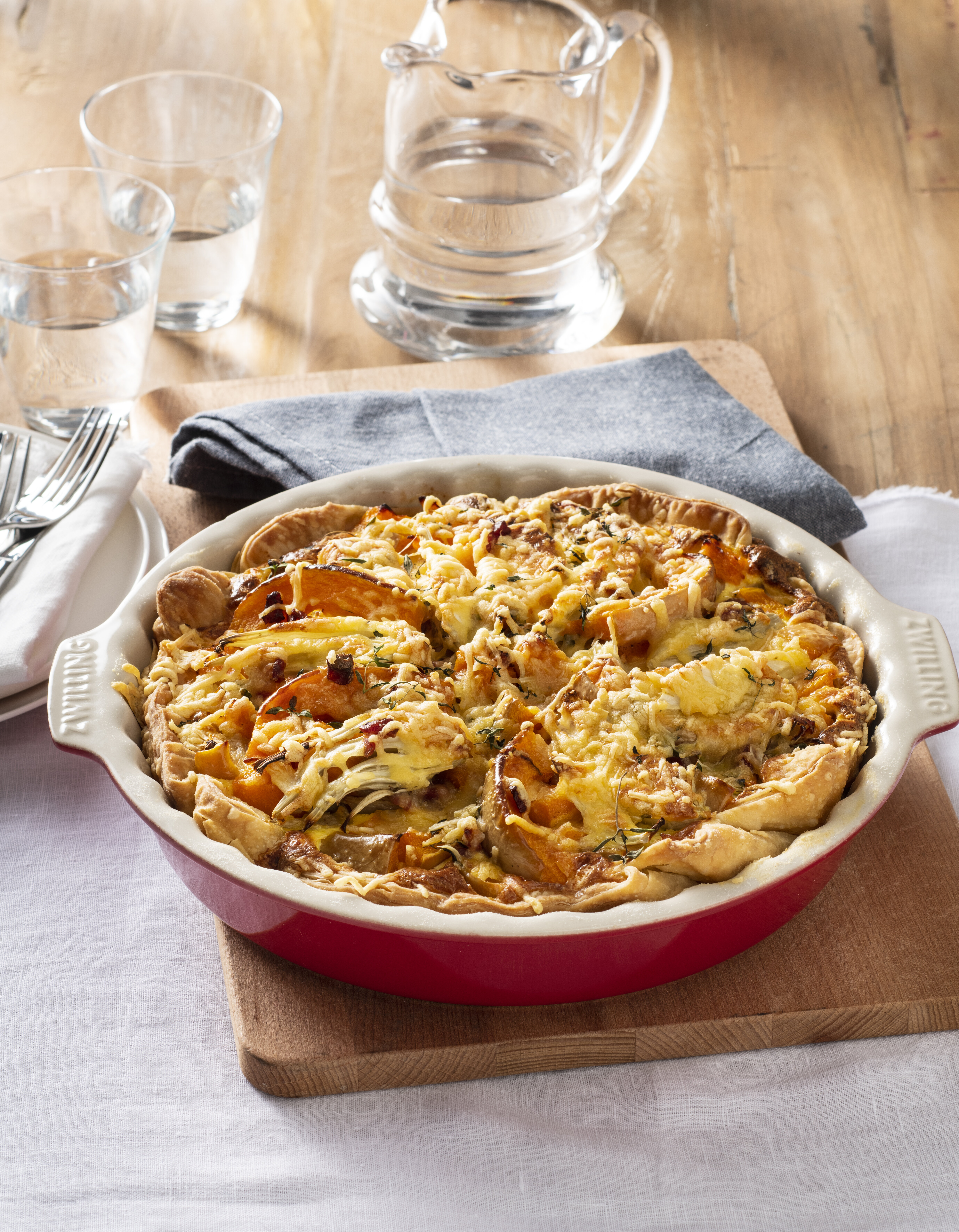 Pompoenquiche met bosui en spekjes