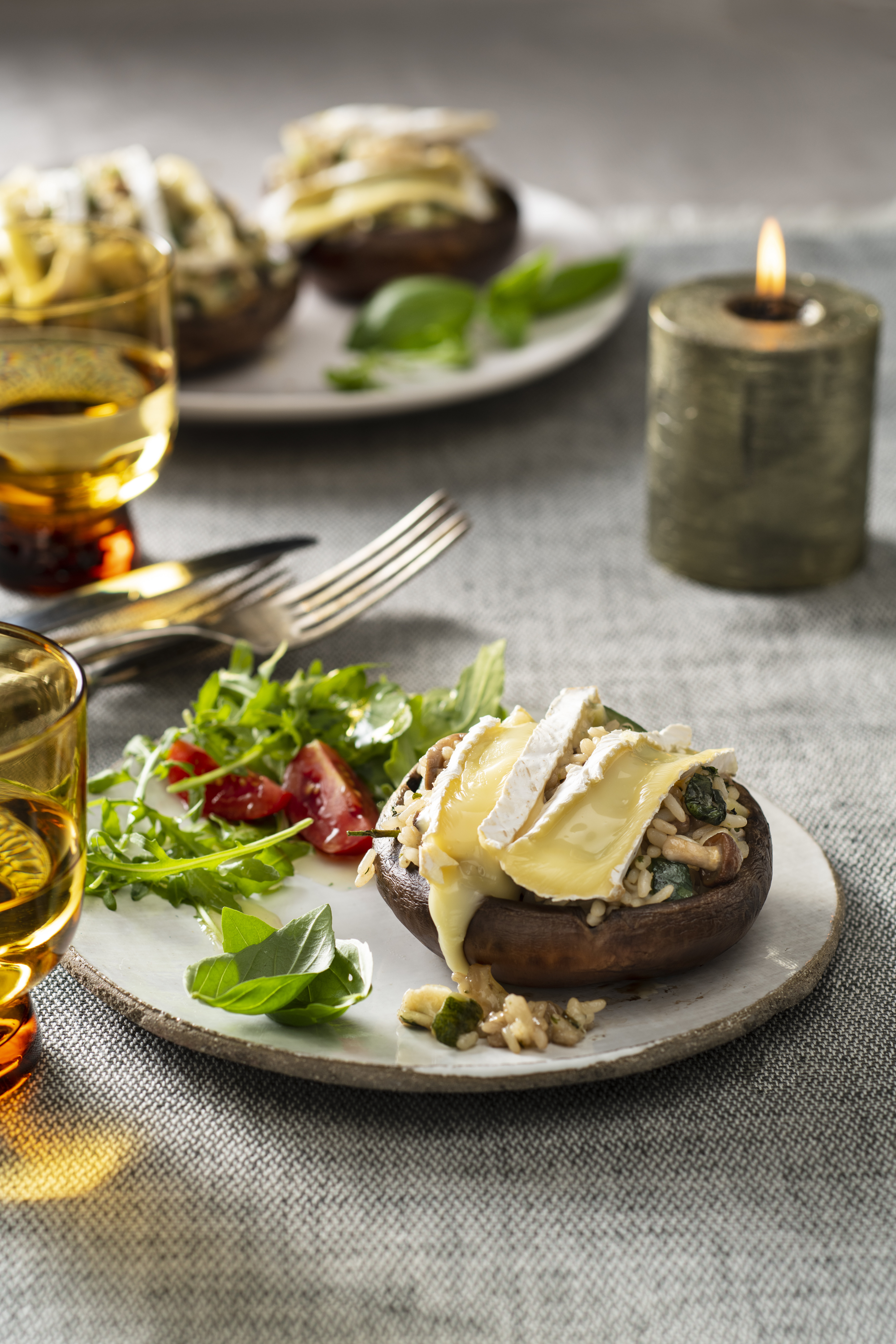 Portobello met risotto en camembert