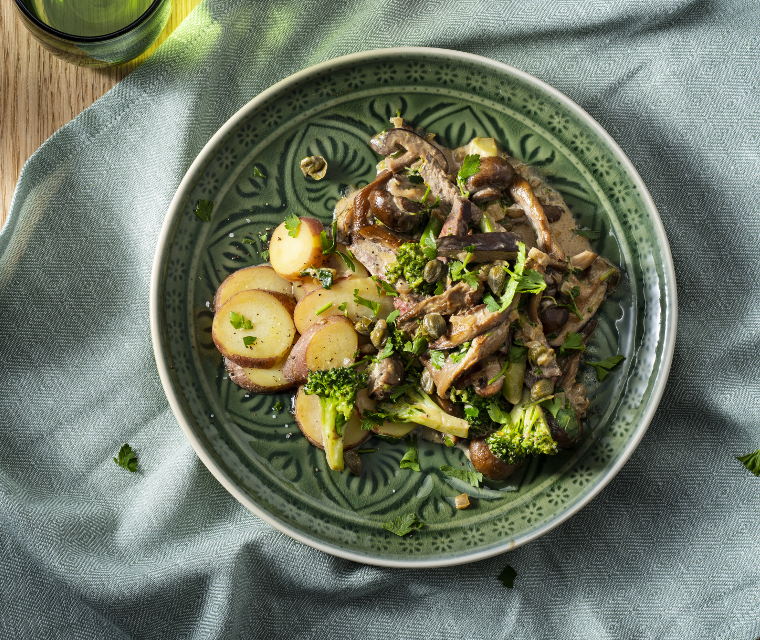 Snelle stoof met paddenstoelen en beef