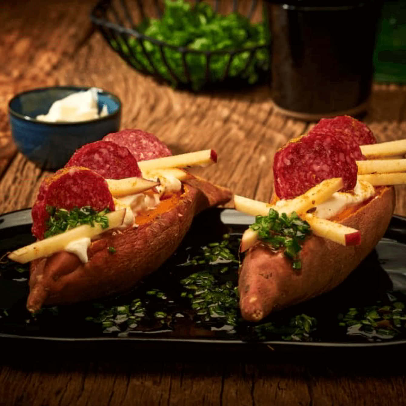 Zoete aardappel met Huls cervelaat en appel