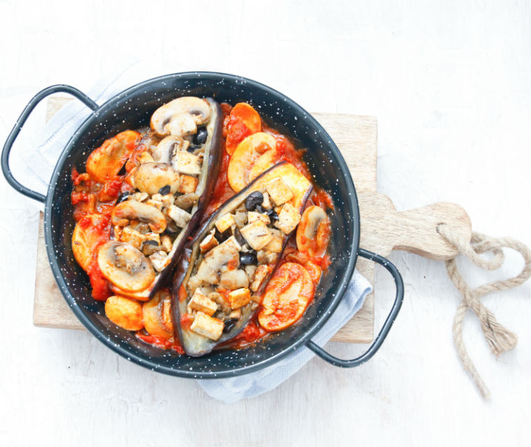 Gevulde aubergine met tofu