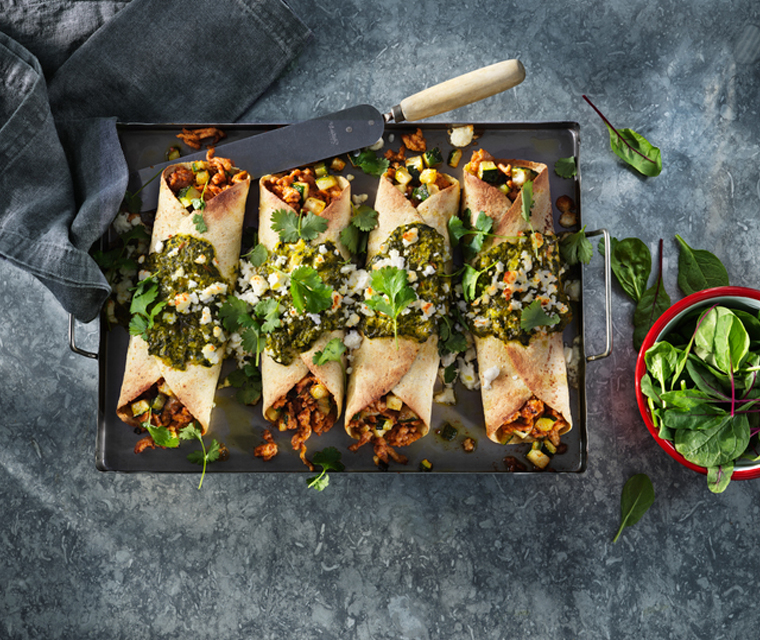 Enchilada’s met spinazie en vegetarische kip