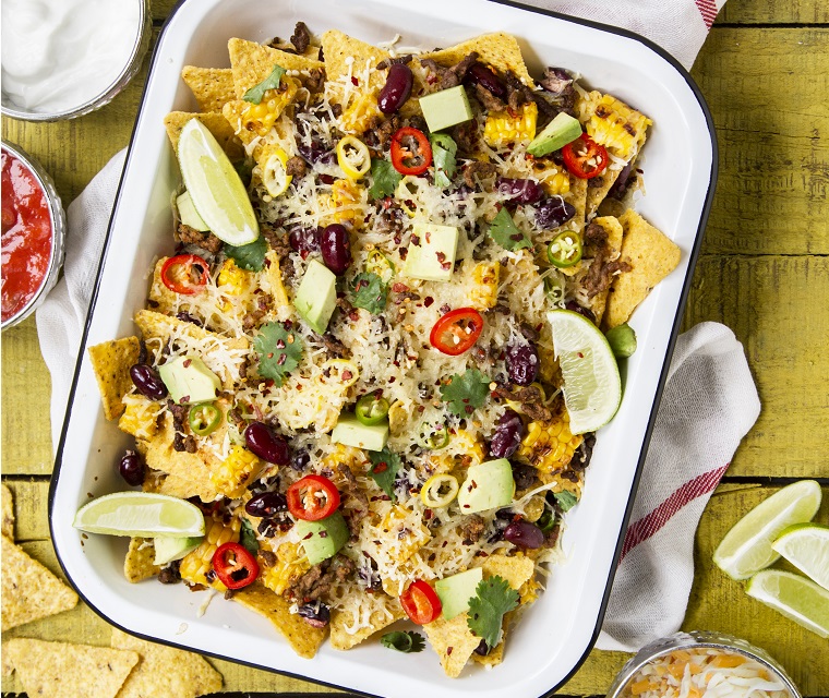 Nacho's gehakt en gesmolten kaas