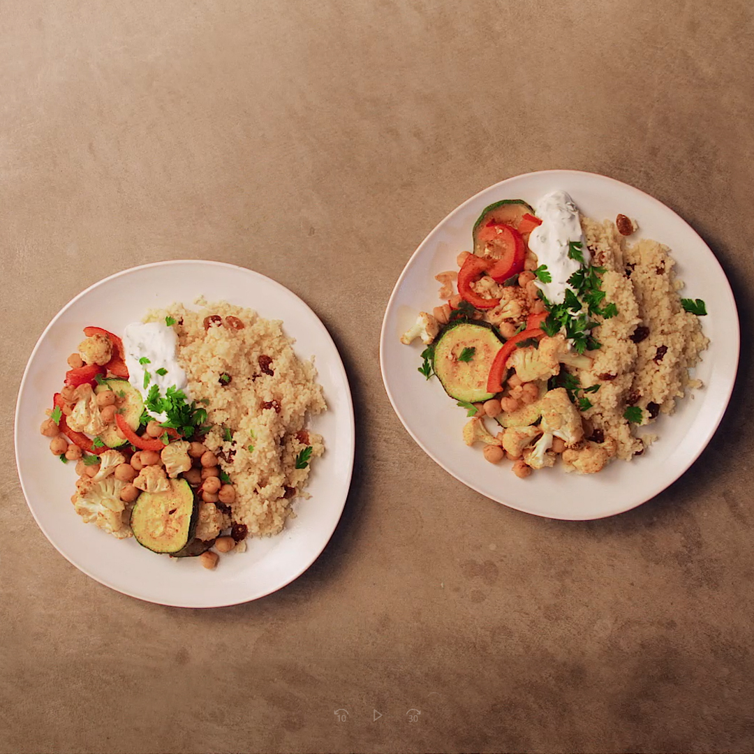 Couscous met gegrilde bloemkool, paprika en courgette