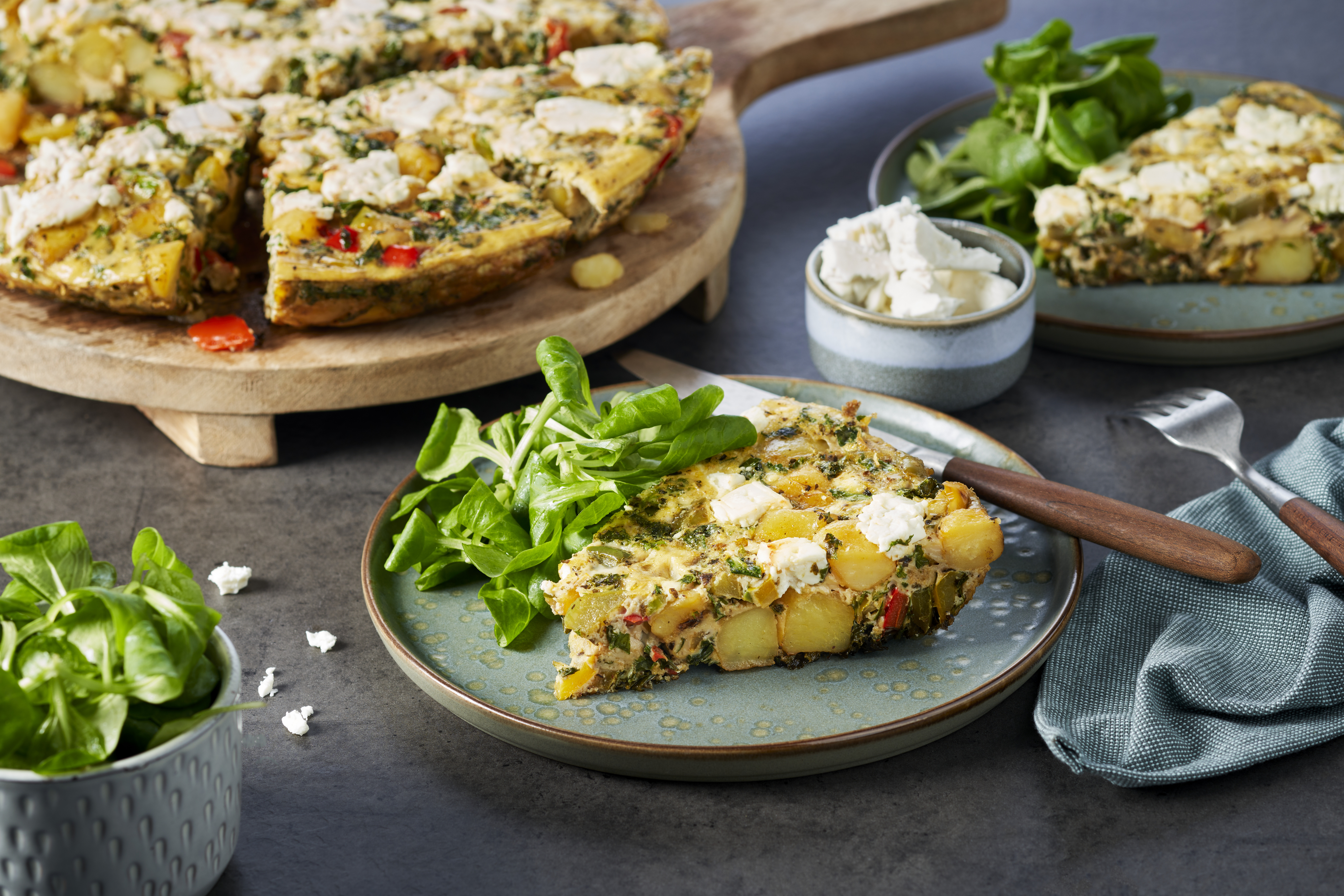 Frittata van boerenkool, paprika, krieltjes en fetakaas