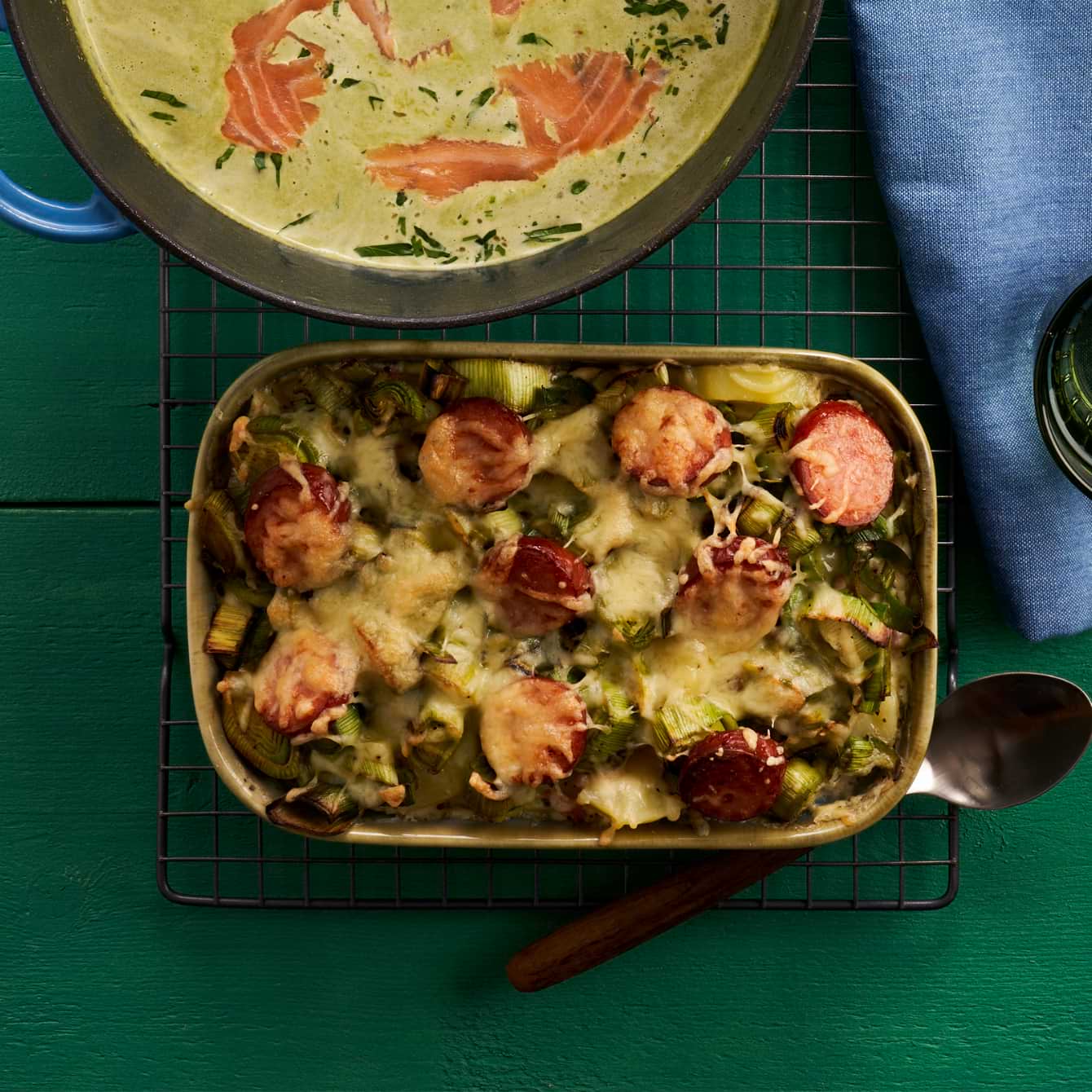 Ovenschotel van prei met spekreepjes