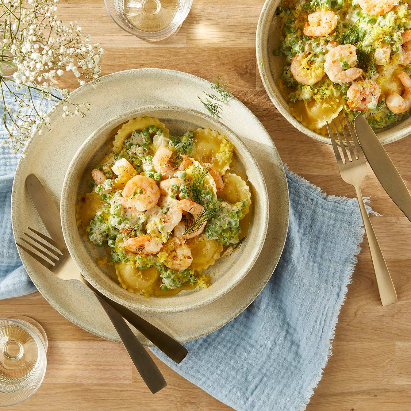 Ravioli met garnalen en dilleroomsaus