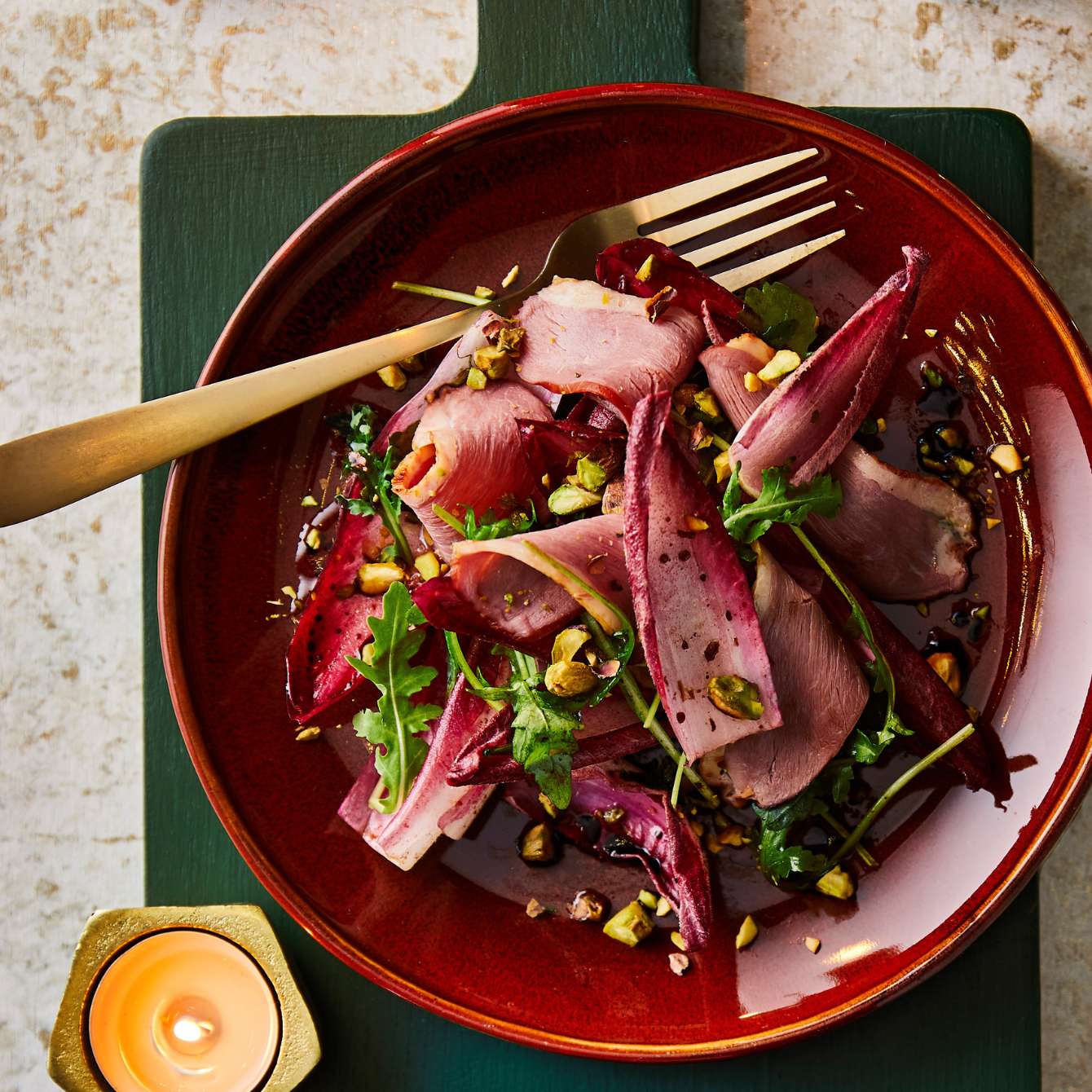 Eendenborstsalade met pistache