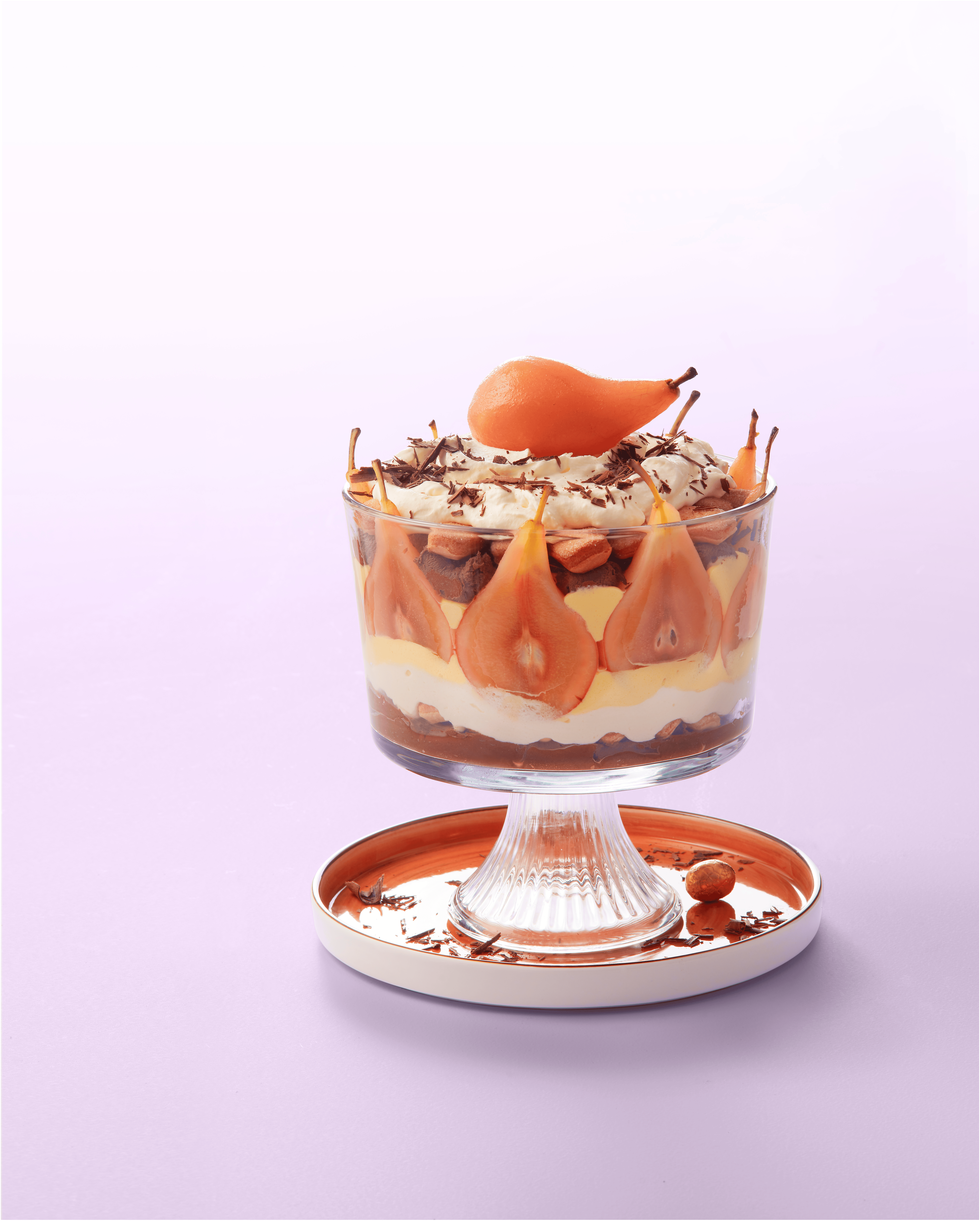Trifle met peer, chocolade en advocaat