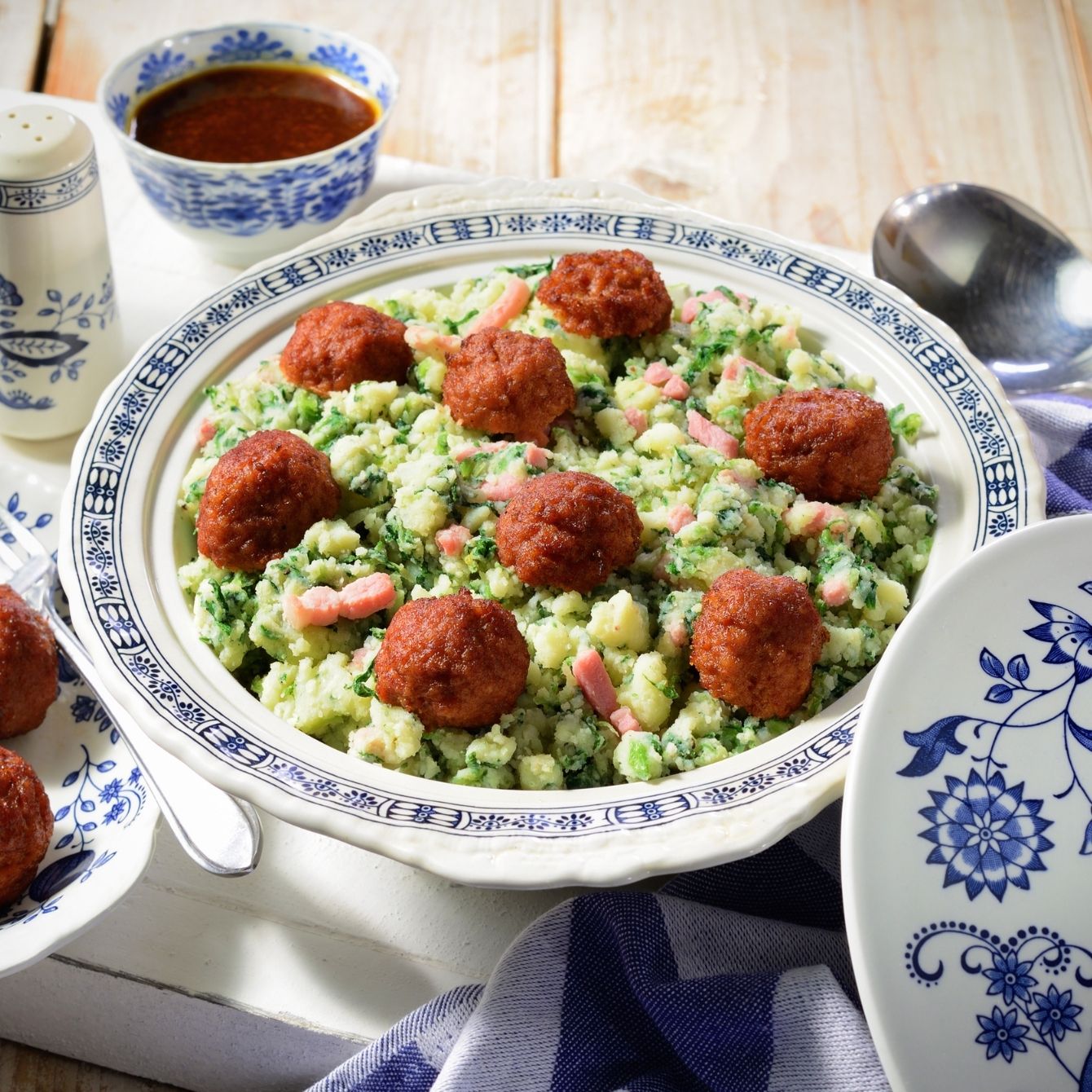 Gehaktballen spies met spinazie stamppot