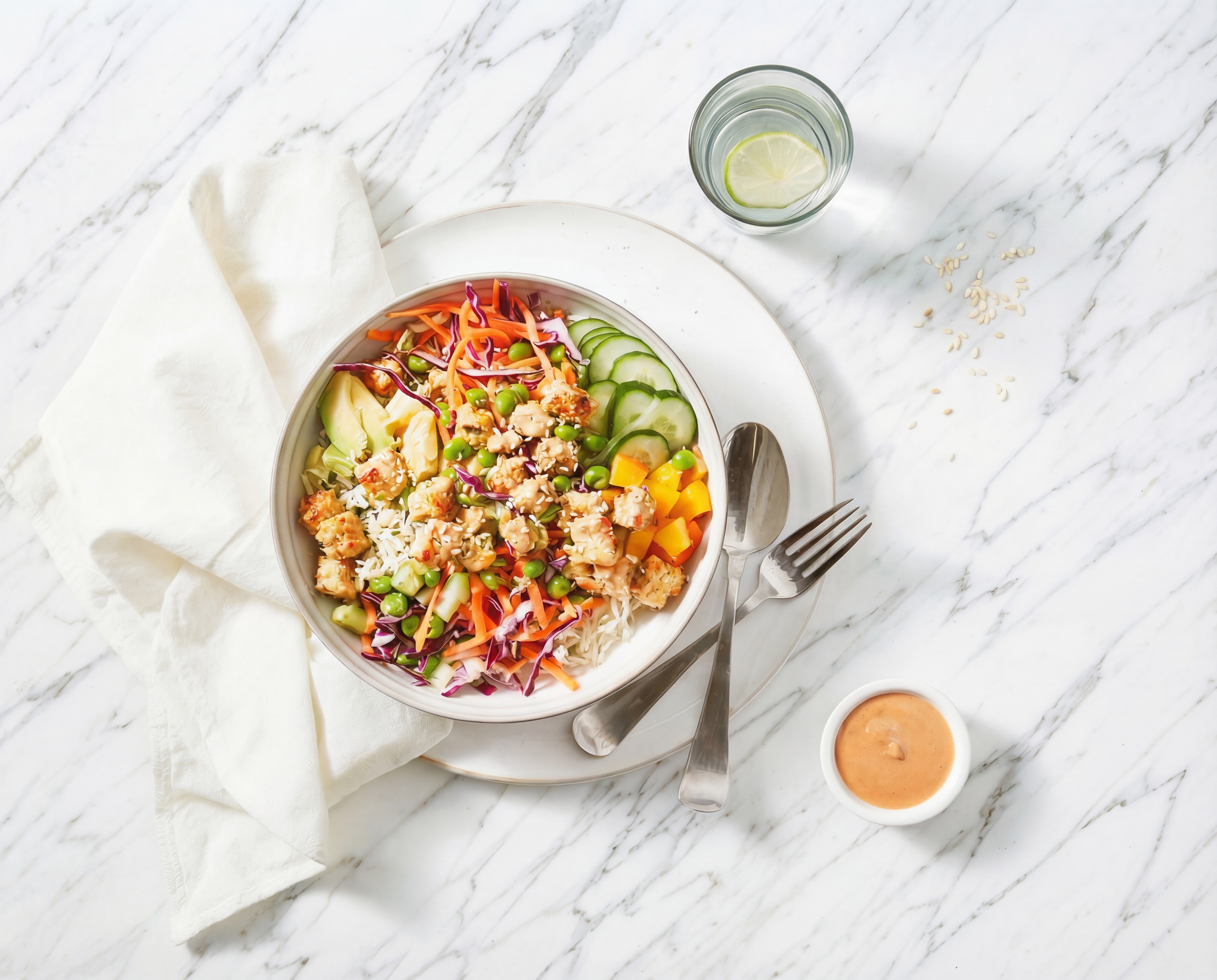 Groene pandan power bowl met krokante tofu