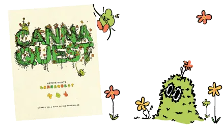 CannaQuest 2024 book with Nug guy and flowers