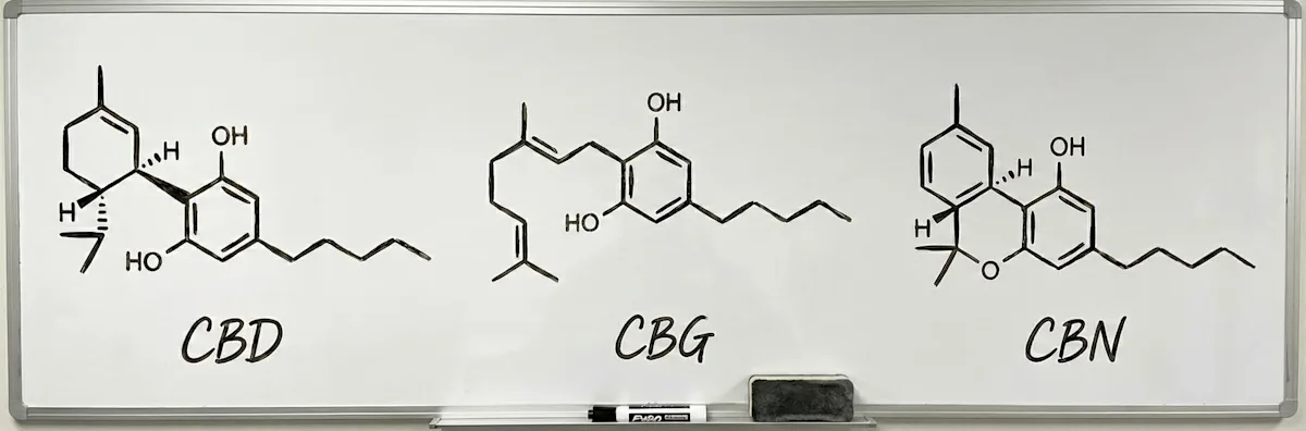 Chemical structure of CBD, CBG, and CBN banner