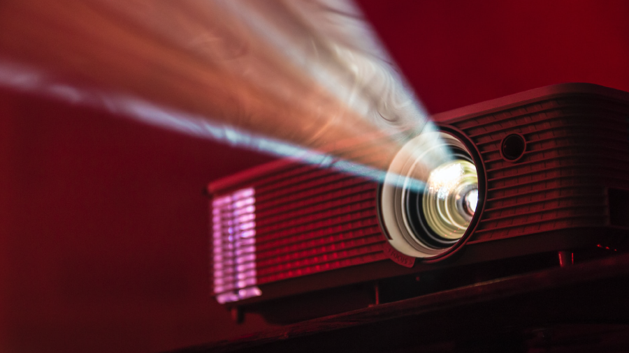 Movie projector with purple background