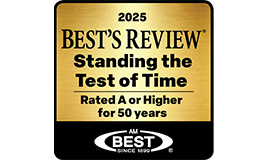 2025 Best's Review Standing the Test of Time Rated A or Higher for 50 years AM Best Logo