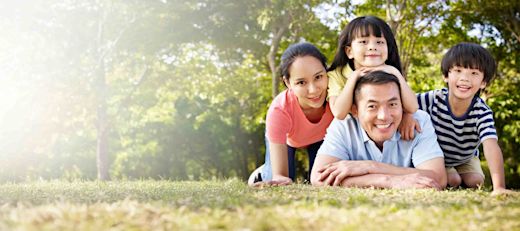 Asian family enjoying the outdoors.