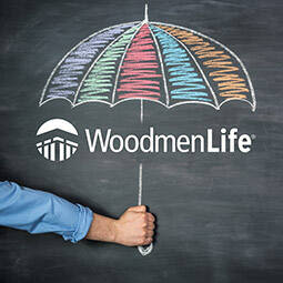 WoodmenLife logo covered by an umbrella.