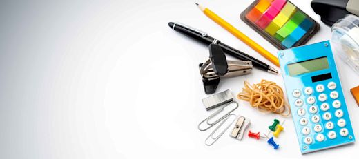 An array of office supplies