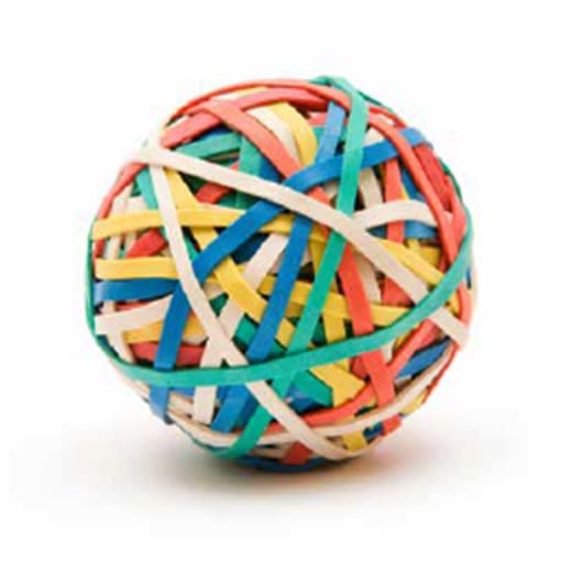 A picture of a rubber band ball