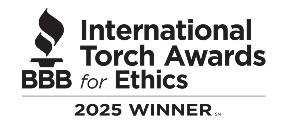 BBB International Torch Awards for Ethics 2025 Winner logo in black text with torch icon