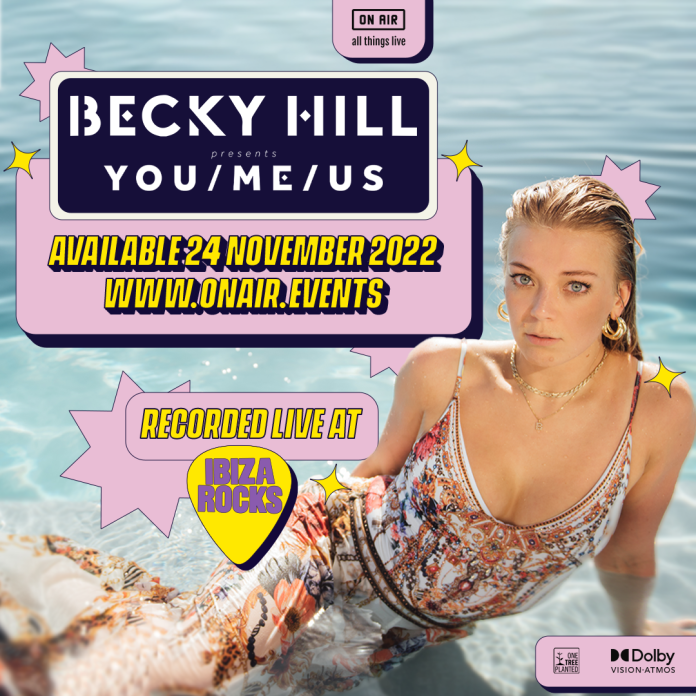 On Air livestream poster showing Becky Hill laid in the sea like a mermaid