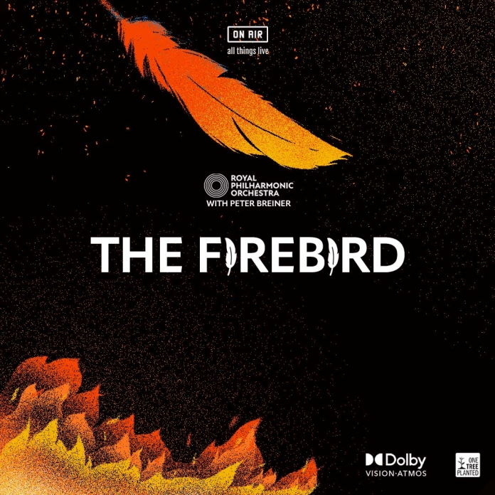 Square artwork for 'The Firebird' advertising the Royal Philharmonic Orchestra's global livestream performance of Igor Stravinsky's The Firebird with conductor Peter Breiner, recorded at BBC Television Centre