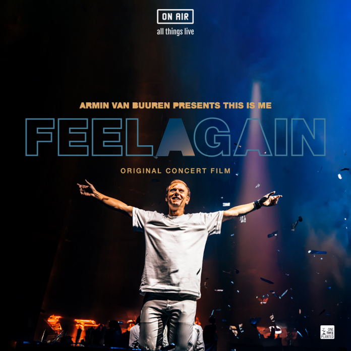 artwork for the Armin Van Buuren This Is Me original concert film featuring Armin stood with his arms out stretched on stage with a smile on his face