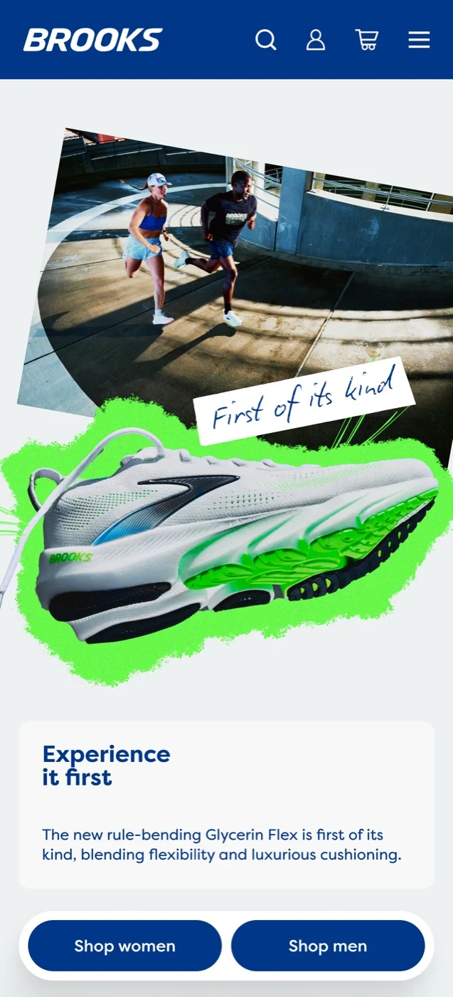 Experience it first — the Glycerin Flex launch page on mobile