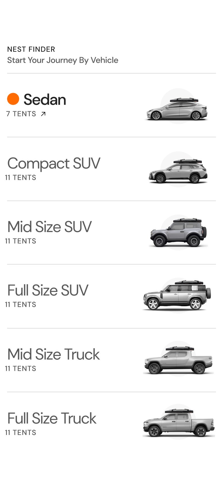 Nest finder — start by vehicle