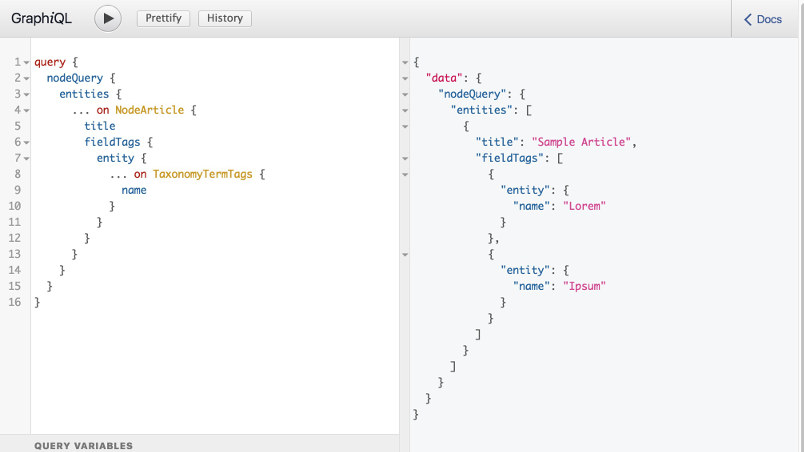 Example of a GraphQL query and response