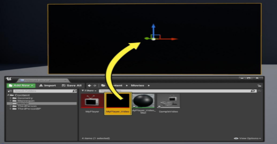 将MyPlayer_Video媒体纹理资源拖动到关卡中的“Plane”上